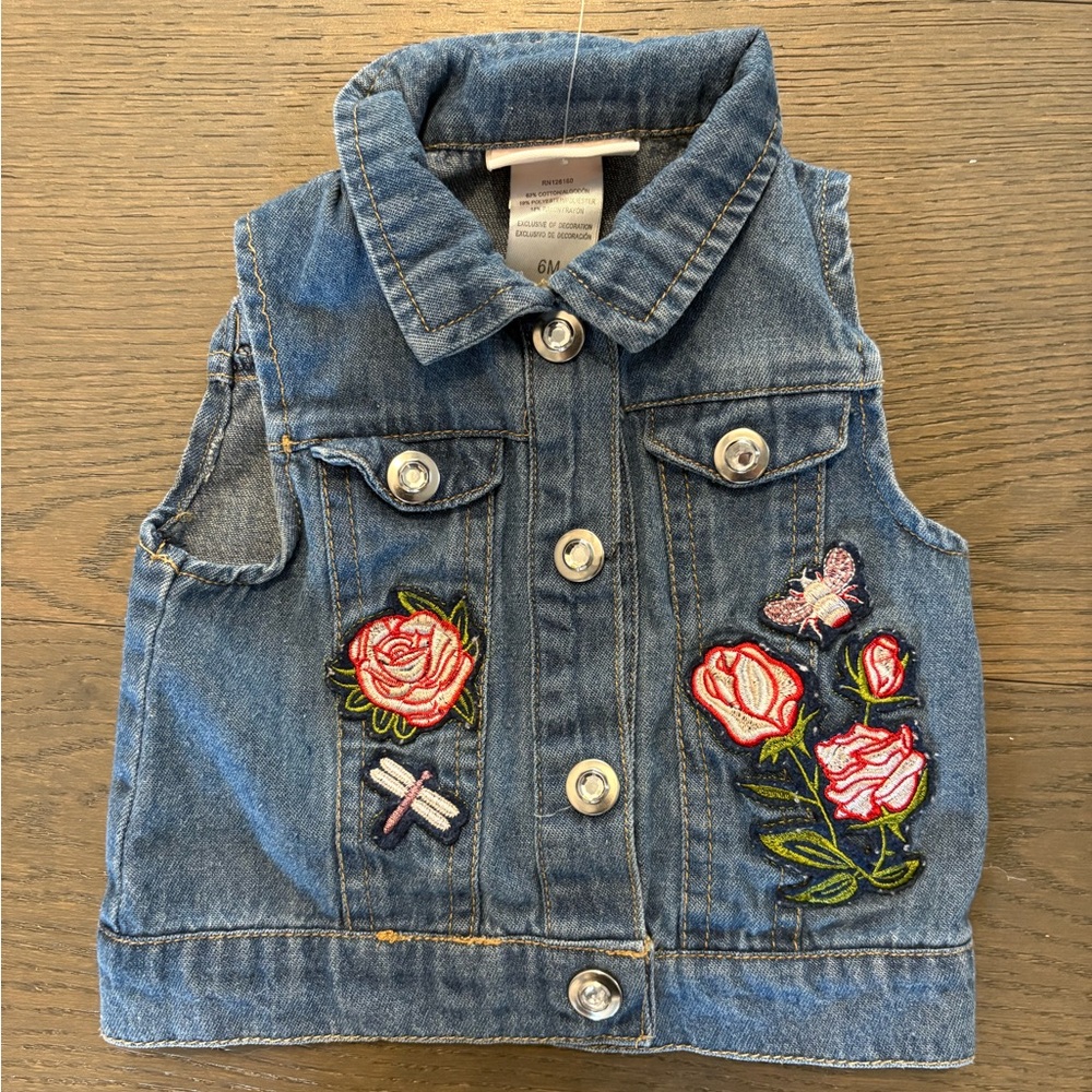 Little lass baby girl denim embroidery vest 6M NWT ret $69